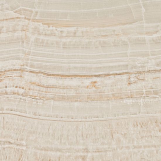 Close-up texture of Caesarstone Onyxa quartz worktop showing delicate horizontal veining in soft beige, cream and warm taupe on an ivory background.